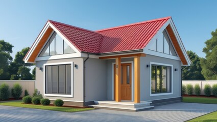 Small, modern house with red roof