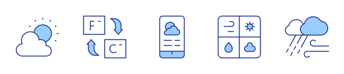 fahrenheit, weather news, rain, weather, weather forecast. Weather forecast Icon vector illustration. Line Duotone style. Editable stroke