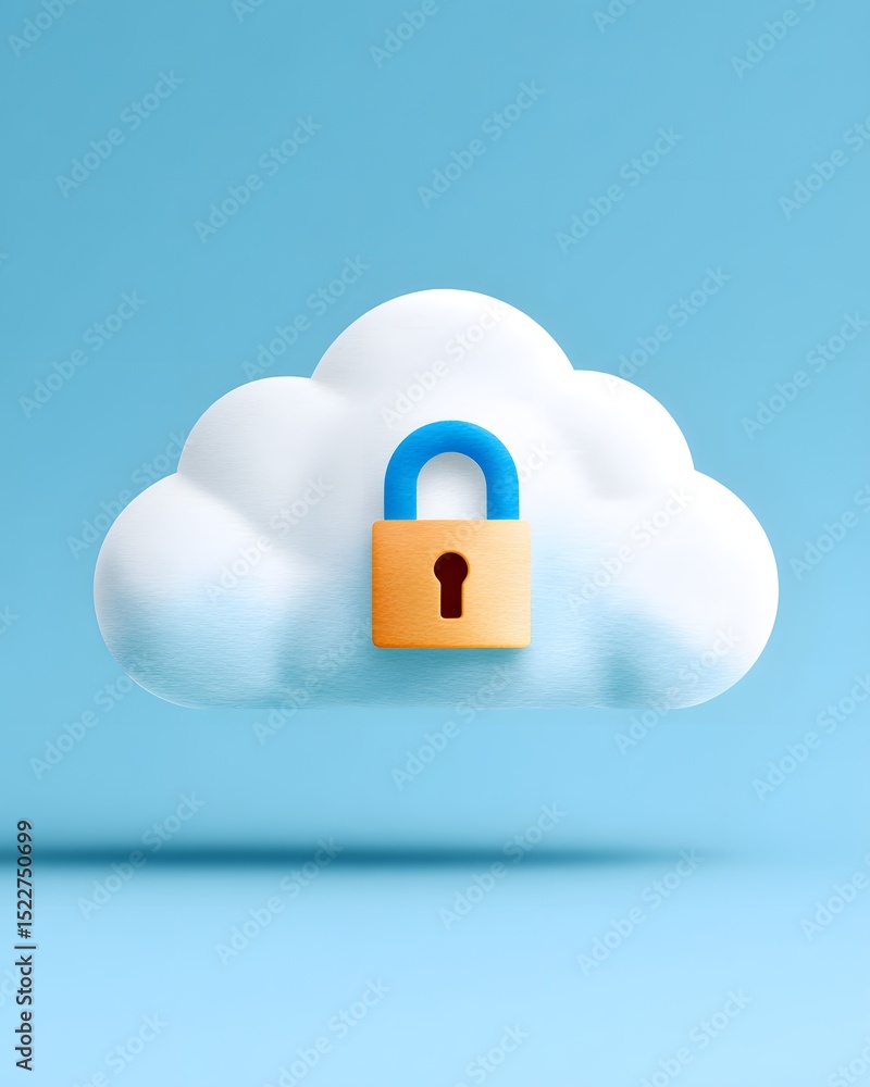 Poster a cloud icon with a padlock symbolizes secure cloud storage and data protection on a blue background