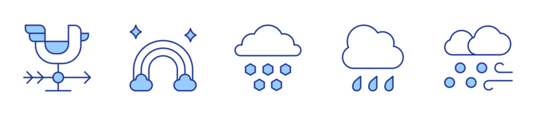 rainbow, rainy, snow, weathercock, hail. Weather forecast Icon vector illustration. Line Duotone style. Editable stroke