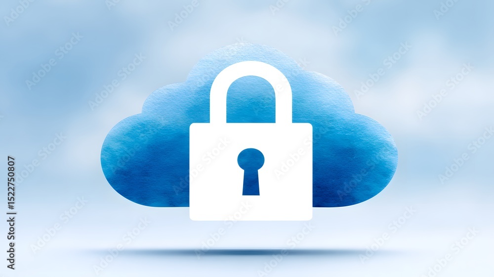 Poster a cloud icon with a padlock symbol represents secure cloud storage and online data protection.