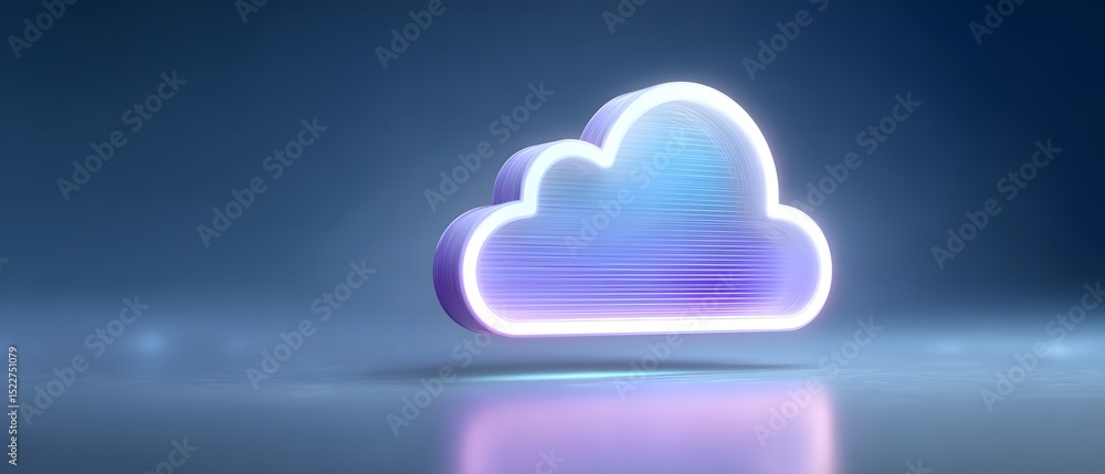 Poster a glowing digital cloud icon symbolizes modern cloud computing and data storage on a sleek, reflecti