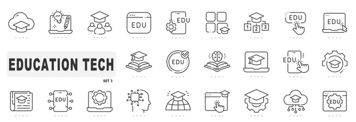 Set of education tech related line icons. Digital, online, smart, learning etc. Editable stroke. Set 3