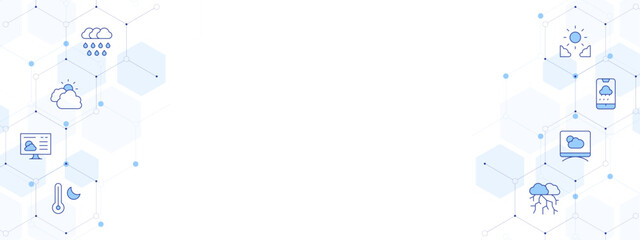 Weather forecast Banner Vector Illustration with Two-sided Icon Style. Line Duotone icon. Containing. heavy rain, cloudy, weather forecast, temperature, storm, rain, day