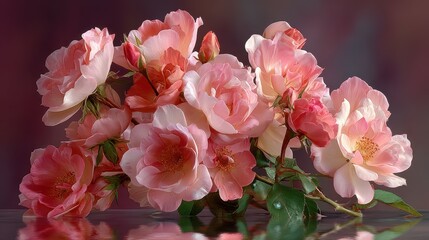 Obraz premium Stunning arrangement of pink roses showcased against a soft background highlighting their delicate beauty