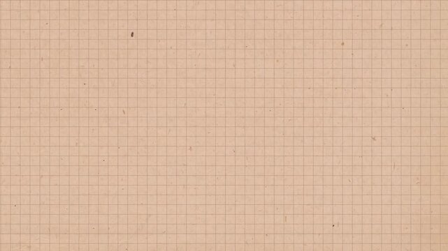 Vintage paper texture stop motion video. Aged old page with checkered grid, stains, grain, dust particles loop animation. Notebook page, memo sheet template backdrop. Empty abstract animated backdrop