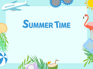 Summer Vacation Frame Illustration with Travel Elements