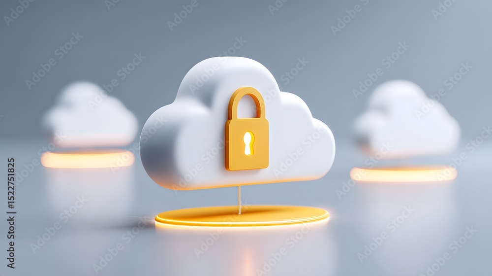 Poster a cloud icon with a padlock symbolizes secure cloud storage and data protection on a modern, minimal