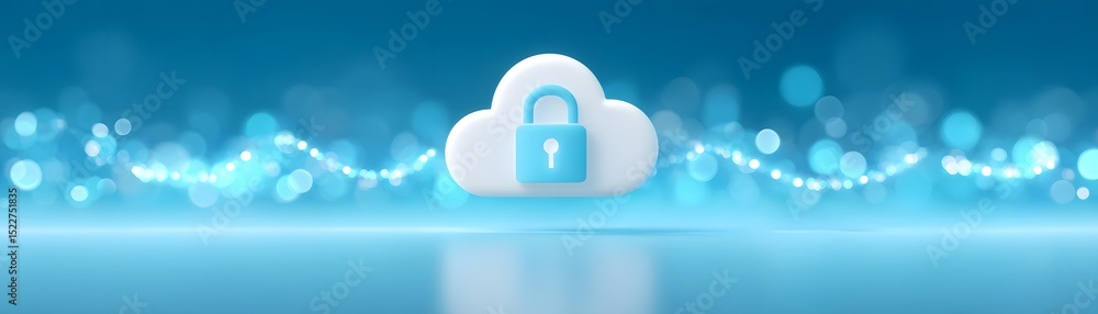 Poster a secure cloud icon with a padlock symbolizes data protection and cybersecurity on a blue, tech-insp