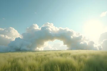 Obraz premium Bridge-Shaped Cloud Floating Over Endless Grassland