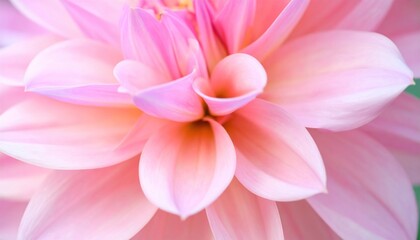 Fototapeta premium Dahlia closeup Soft, pink petals form a spiral. Gentle hues, delicate texture. Serene beauty
