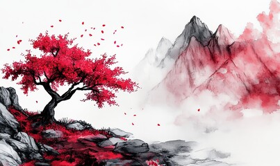 Japan is renowned for its traditional sumi-e painting, which often features Indian ink illustration, creating a quintessential Japanese picture, typically depicting sakura and mountains