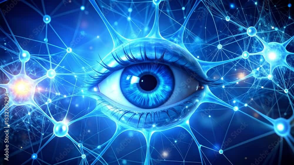 Poster abstract blue eye and neural network connection visual effect for technology