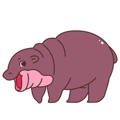 Pygmy Hippo Cartoon Character Hand Drawn Illustration