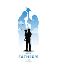 Silhouette of a father and daughter from childhood to graduation