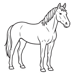 A black and white vector image of a horse, featuring clean black outlines and a bold, elegant graphic style.

