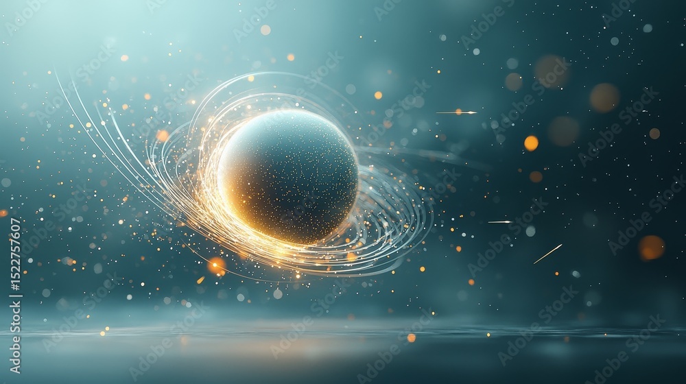 Poster celestial event cosmic sphere surrounded by energy particles in a digital universe abstract art high