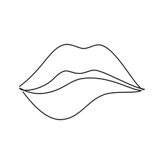 Hand drawn woman lips vector. One line continuous drawing. Beauty fashion icon, linear silhouette, cosmetics makeup print, banner, card, poster, brochure, logo, sign, symbol.