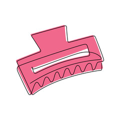Hand drawn pink hair claw clip vector. One line continuous drawing. Linear silhouette, minimal fashion icon, beauty fashion print, banner, card, poster, brochure, doodle illustration, shop sign, logo.