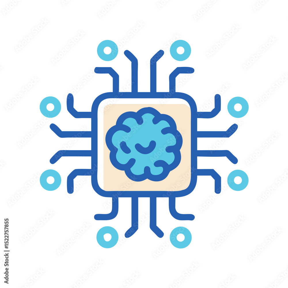 Poster illustrative graphic of a brain within a microprocessor design