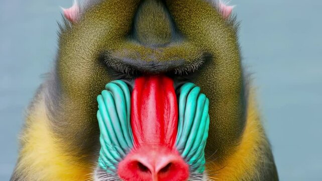 Portrait of colorful mandrill with vibrant facial features

