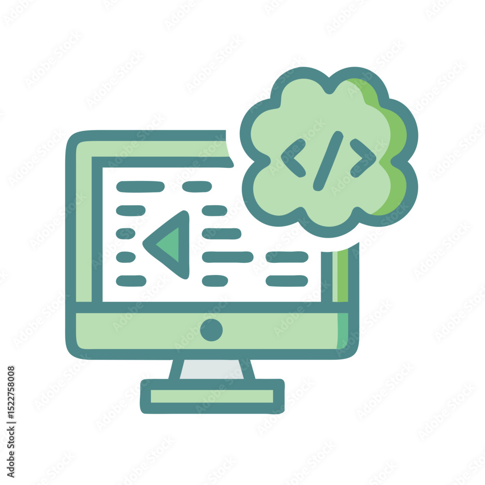 Poster computer screen displaying code with green cloud icon above