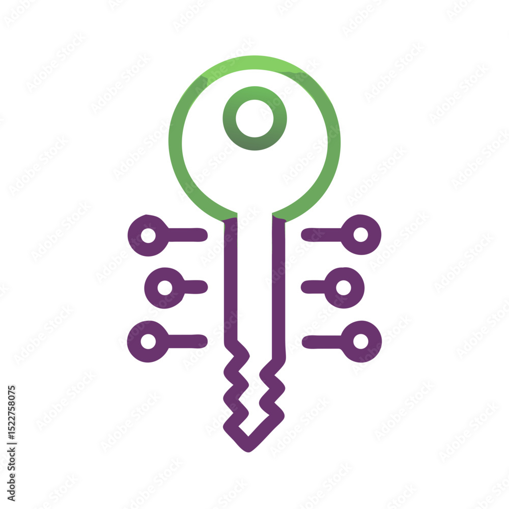 Poster stylized key with circuit design in modern color scheme