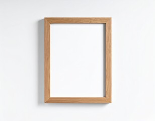 Obraz premium Minimalist oak frame on a white wall casting a soft shadow perfect for artwork display