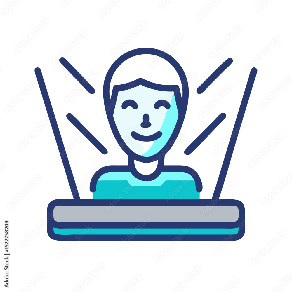 Poster person smiling while interacting with a hologram interface