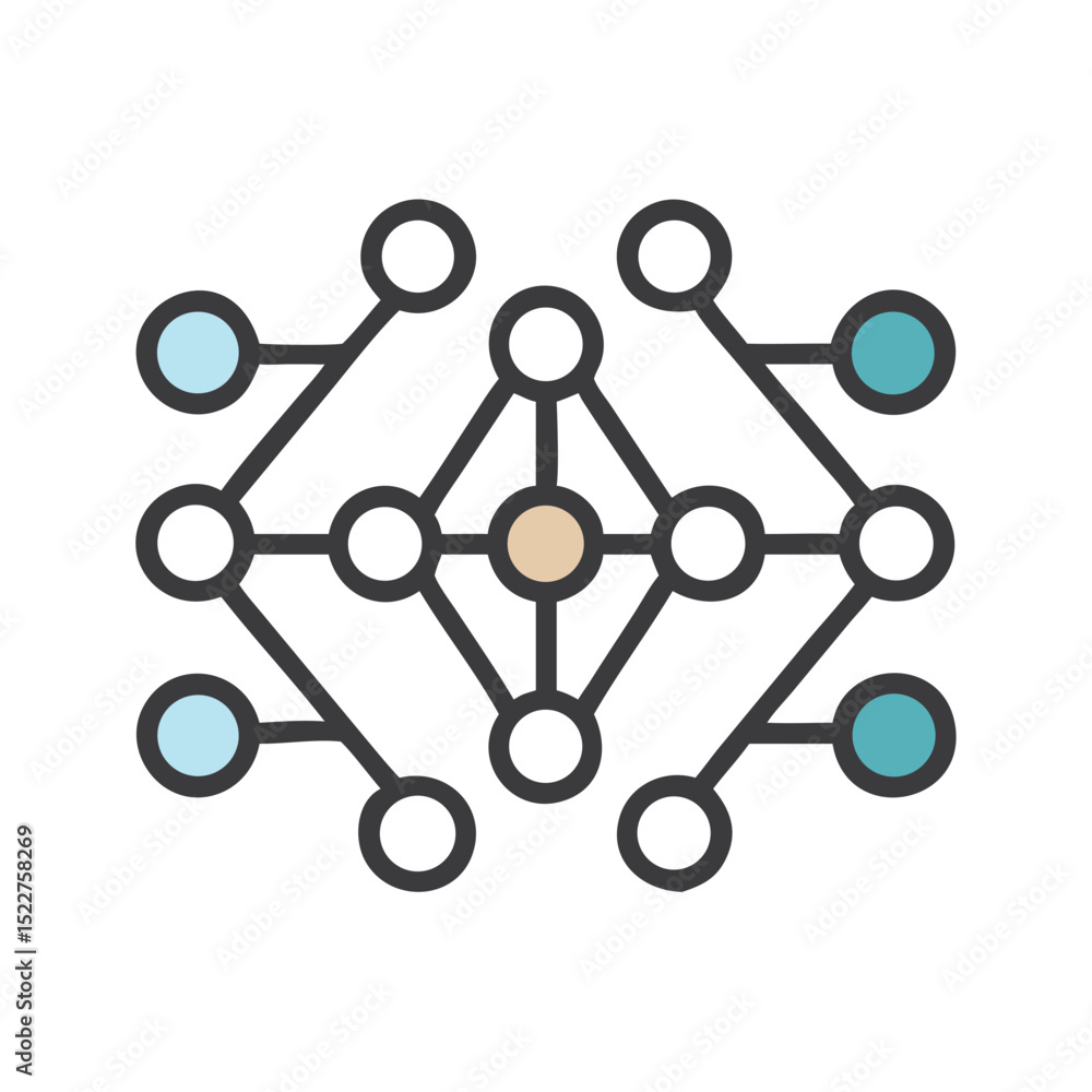 Poster neural network graphic with interconnected nodes in soft colors