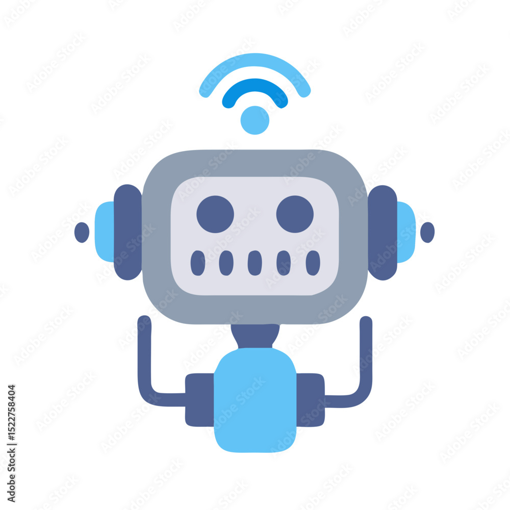 Poster retro robot icon with wireless signal in flat design style
