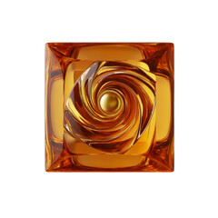 Amber Liquid with Swirling Design in a Square Glass Bottle