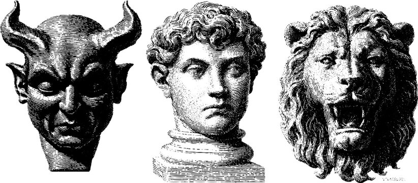 Gothic gargoyle and mythical creature engravings for historical art design