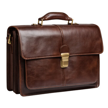 Brown leather briefcase isolated on transparent background