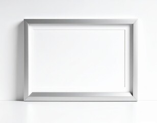 Fototapeta premium Minimalist Silver Frame on White Surface Clean Lines and Modern Aesthetic