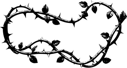 Silver metal rose vines with sharp thorns. Gothic prickly vine elements isolated
