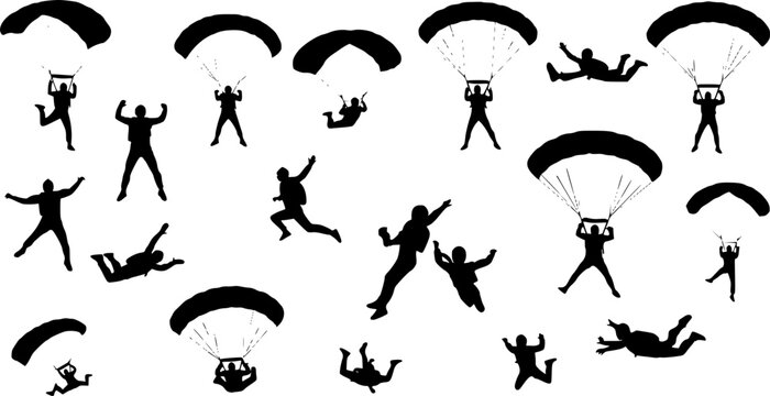 vector set of skydiving silhouettes collection
