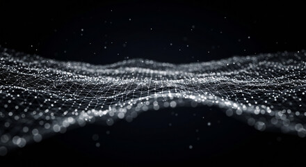 Abstract Digital Wave Glowing Particle Grid Background