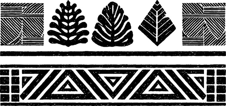 Traditional ndebele wall motif set featuring engraved geometric patterns and tribal designs