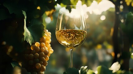 glass of wine on a wooden barrel. selective focus. Generative AI,