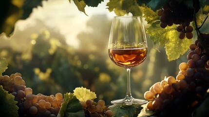 glass of wine on a wooden barrel. selective focus. Generative AI,