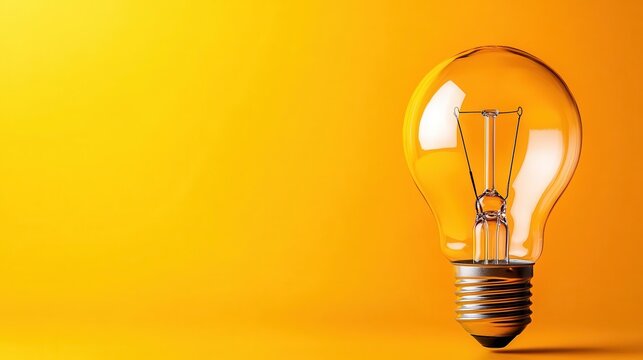An exquisite light bulb emitting soft glow against a bold yellow backdrop, symbolizing innovation and design while evoking warm feelings of inspiration and positivity.