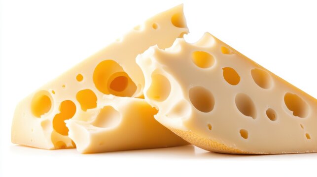 Mouthwatering Swiss cheese with characteristic holes is positioned attractively, showcasing its creamy texture, rich flavor, and appeal to cheese lovers and culinary enthusiasts alike.