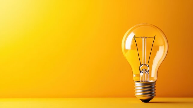 The image showcases a classic light bulb against a vibrant yellow background, symbolizing creativity and innovation, illuminating ideas with its warm glow.