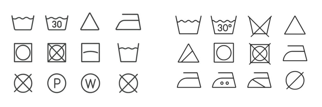 Washing and ironing symbols guide for proper garment care instructions