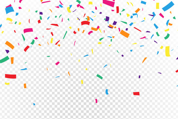 colorful confetti paper falling on transparent background