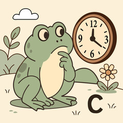 Froggy Learns the Clock, A Fun Time Telling Adventure vector illustration.