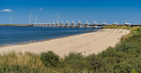 Eastern Scheldt storm surge barrier (The Osterscheldekering) in Vrouwenpolder, Province Zeeland, Netherlands