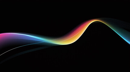 Colorful smooth wave shape on black background creates vibrant and dynamic abstract design with gradient rainbow hues flowing elegantly in modern style