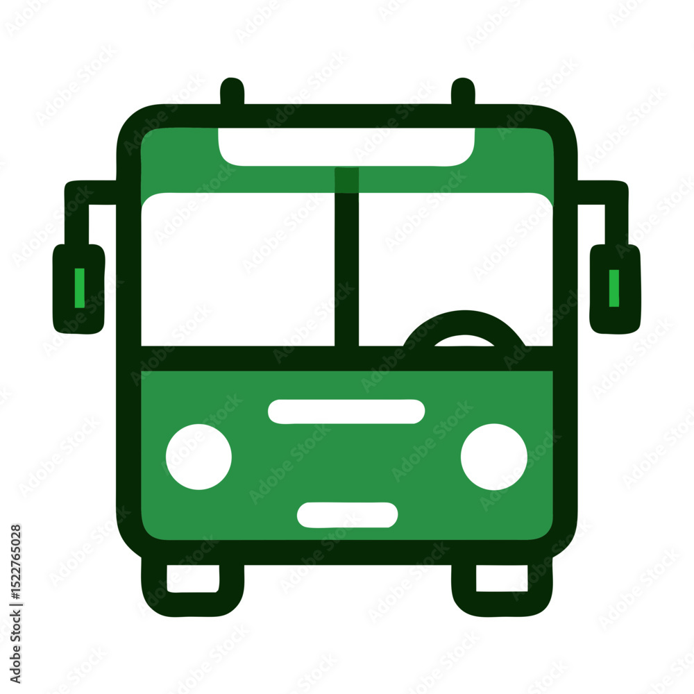 Poster green bus icon in minimalist design style with outline details